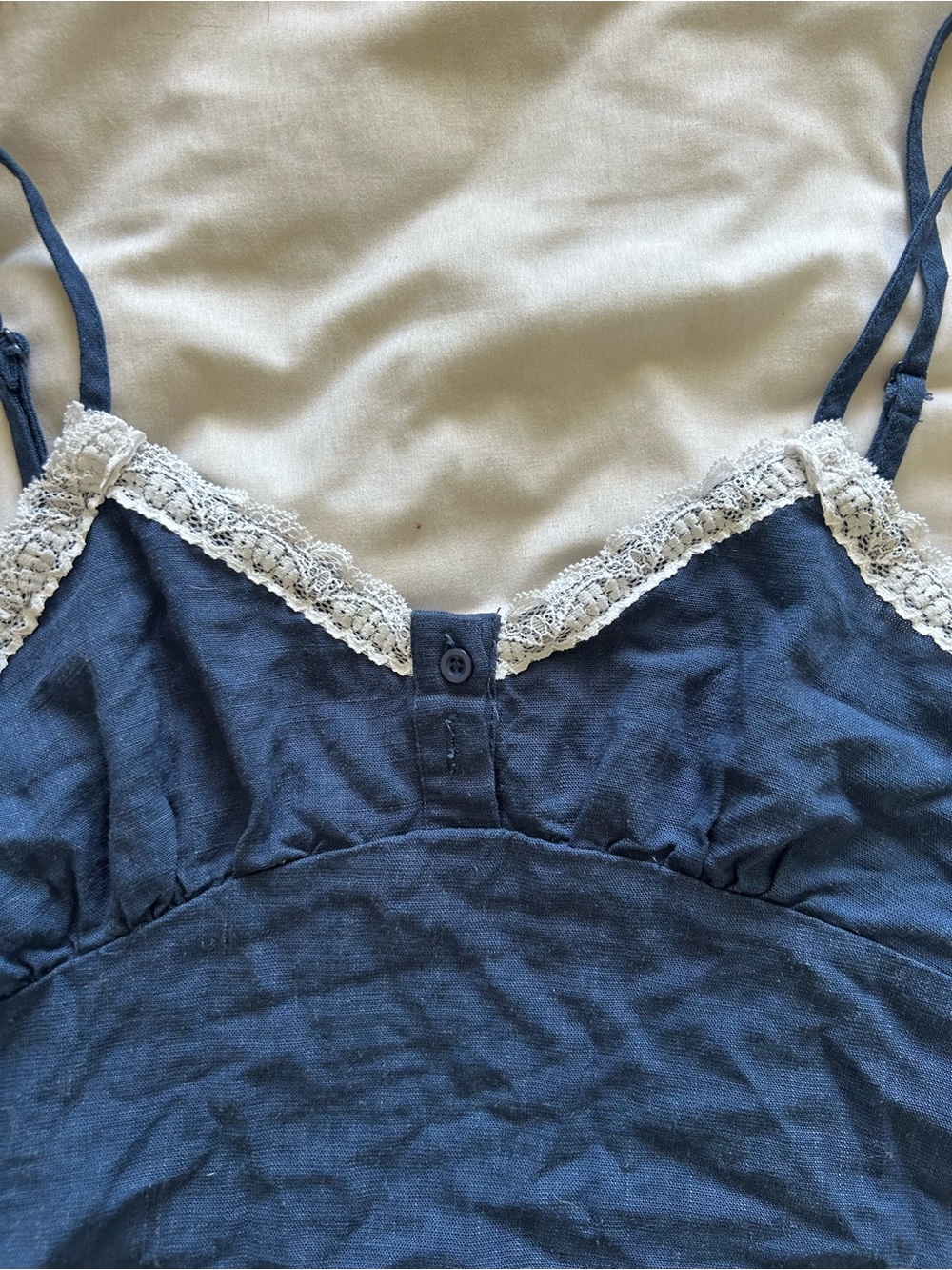SHEIN Navy Blue Camisole with White Lace Trim